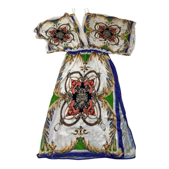 White and Cream Maxi Sundress with Flutter Sleeves - Picture 1 of 7